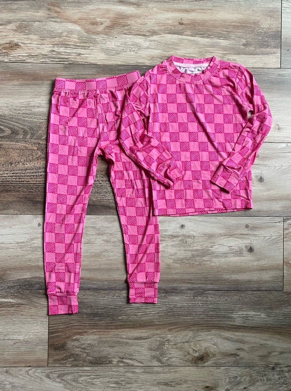 New Miller & Co Baby Girl  Bamboo Checkered Pajamas Footies Pink  3T
